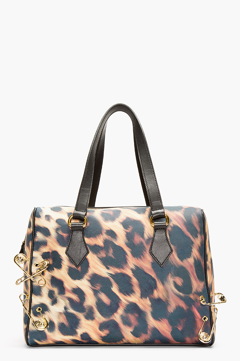Versus Gold and Black Leopard Print Safety Pin Duffle Bag in Animal (gold) | Lyst