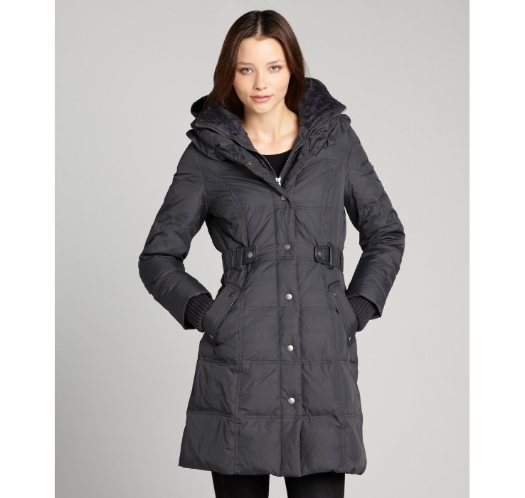 Dkny Black Down Filled Coat with Inner Bib and Faux Leather Trim Three