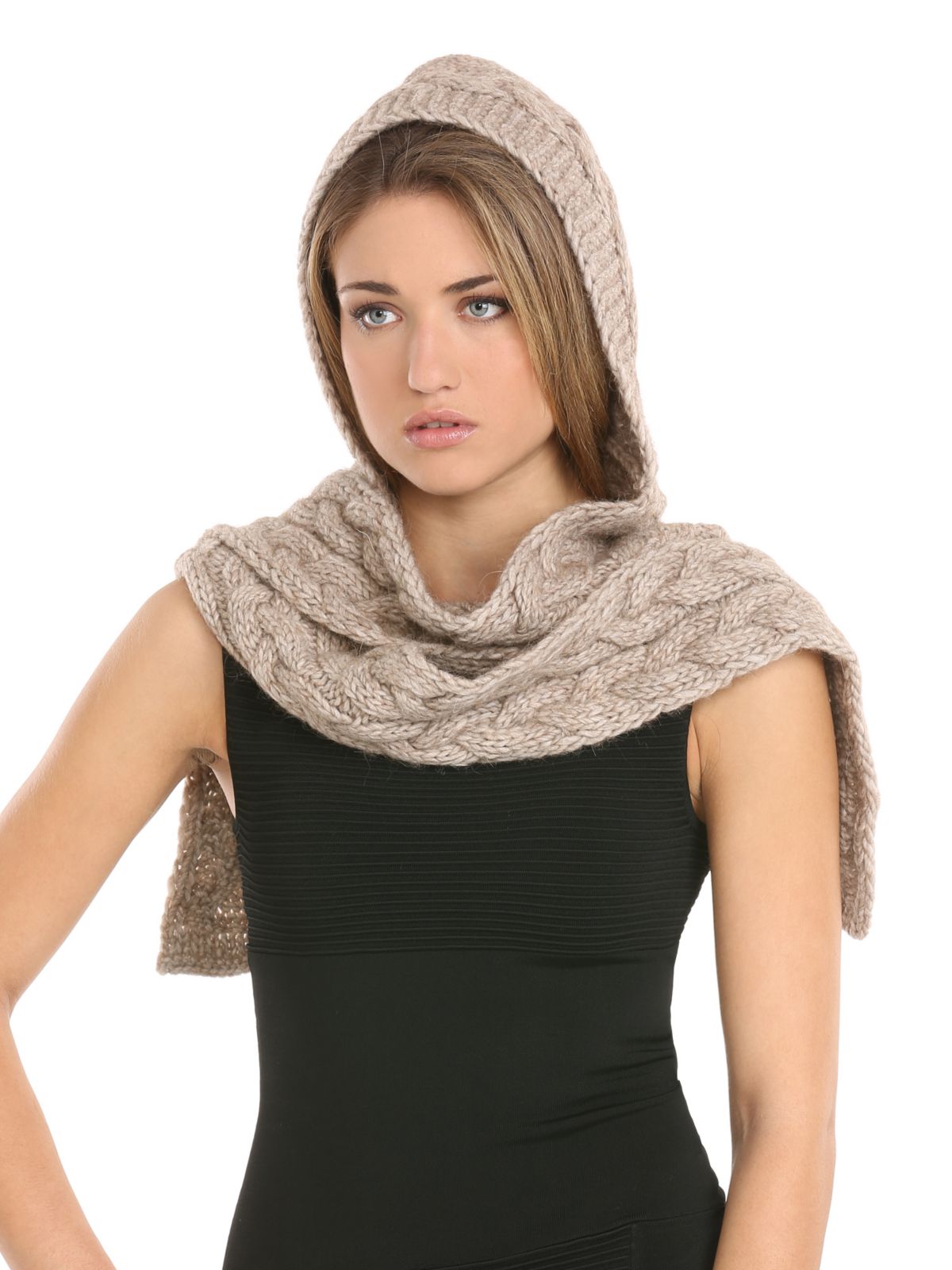 Guess Knit Hooded Scarf in Beige (Cream) | Lyst