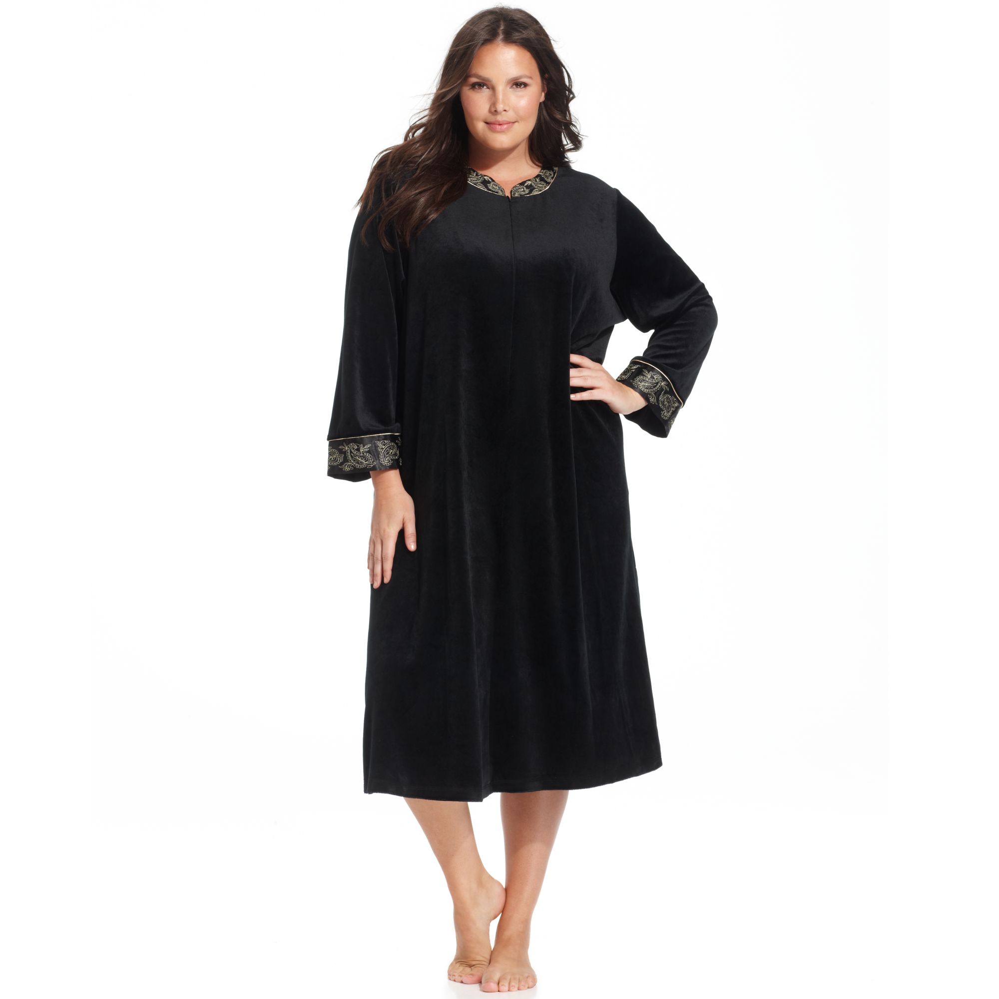 Jones New York Steam Velour Zip Robe in Black Lyst
