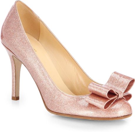 bow pumps spade kate glitter krysta gold rose lyst pink shoes sold