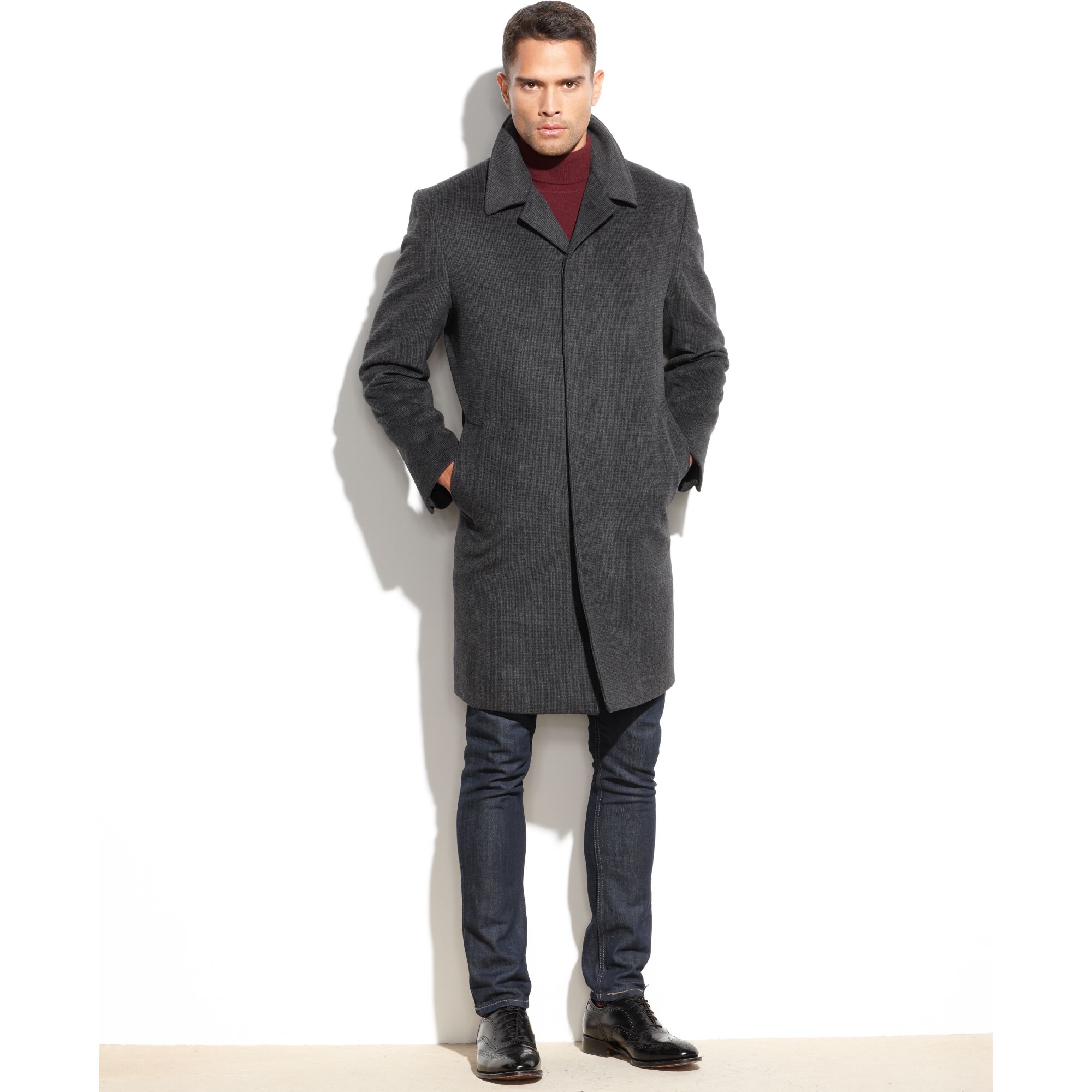 London Fog Double Ted Scarf Pea Coat In Gray Lyst Watch More Like History Navy Peacoat