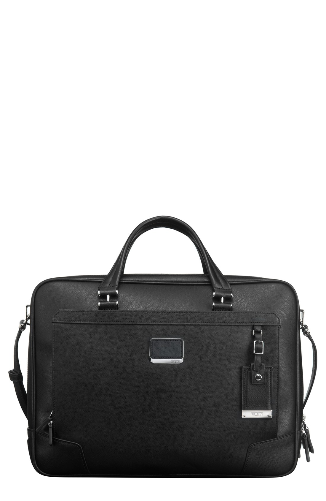 Tumi Astor Ansonia Zip Top Vachetta Leather Laptop Briefcase in Black
