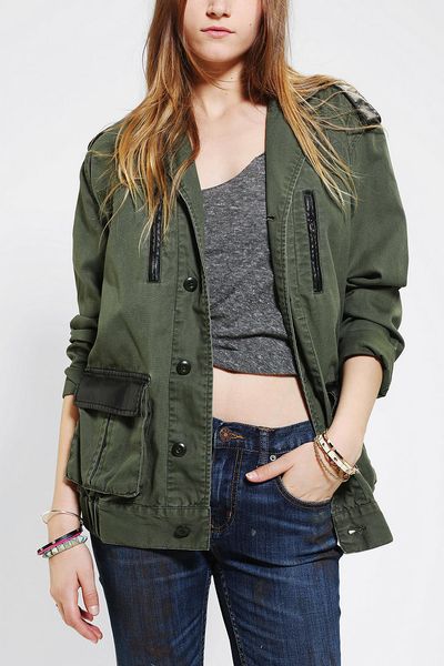 Urban Outfitters Leather Trim Surplus Jacket in Green for Men | Lyst