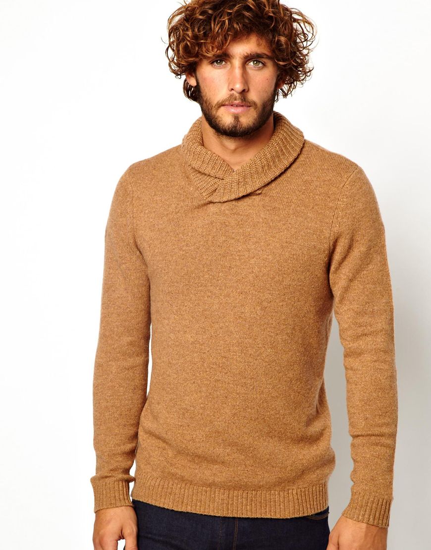 star Raw Asos Lambswool Shawl Neck Sweater in Brown for Men (Tan ...