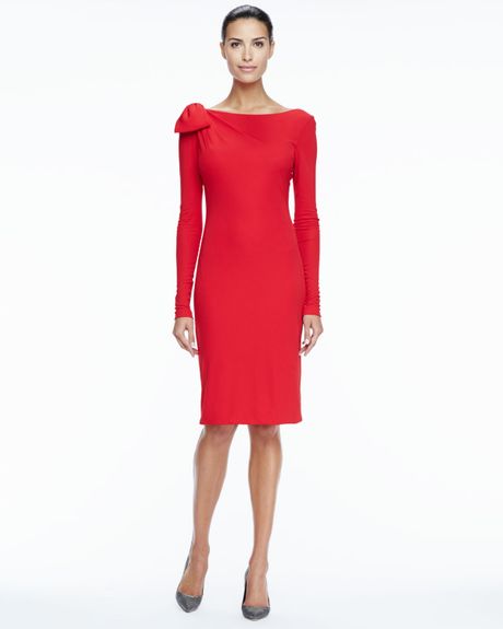 Badgley Mischka Collection Longsleeve Bowdetail Cocktail Dress in Red