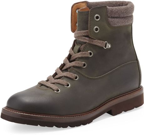 Brunello Cucinelli Oiled Leather Hiking Boot in Green for Men (DARK GREEN) | Lyst
