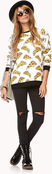Forever 21 Pizza Party Sweatshirt in Black (Creamblack) | Lyst