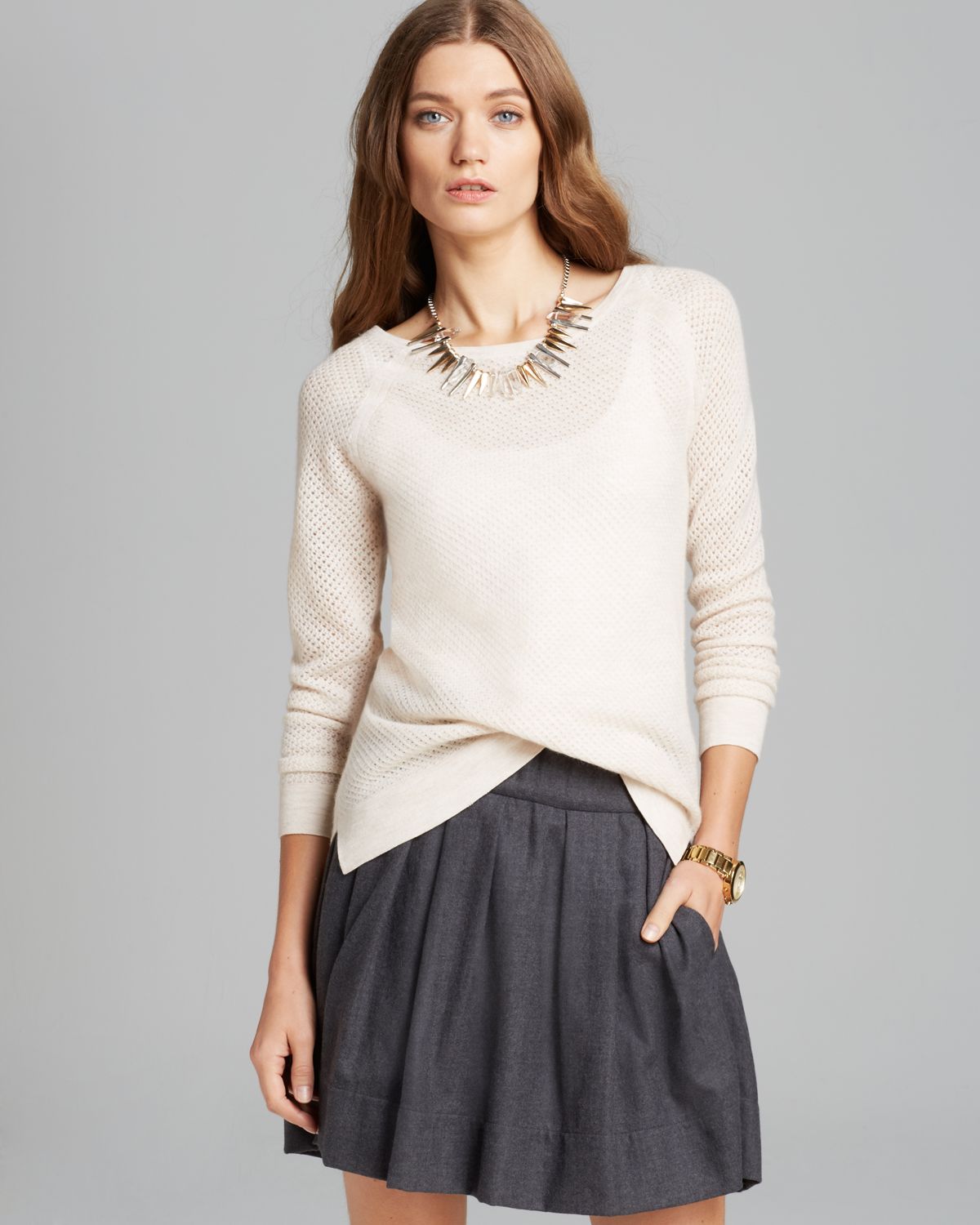 C By Bloomingdale's Mesh Cashmere Sweater in Beige (Heather Oatmeal) Lyst