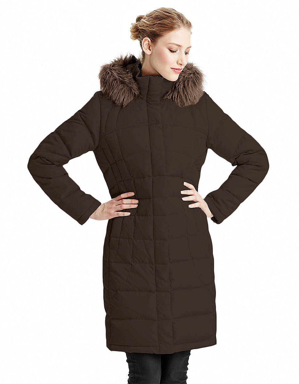 Calvin Klein Down Coat with Faux Fur Trim in Brown (espresso) Lyst