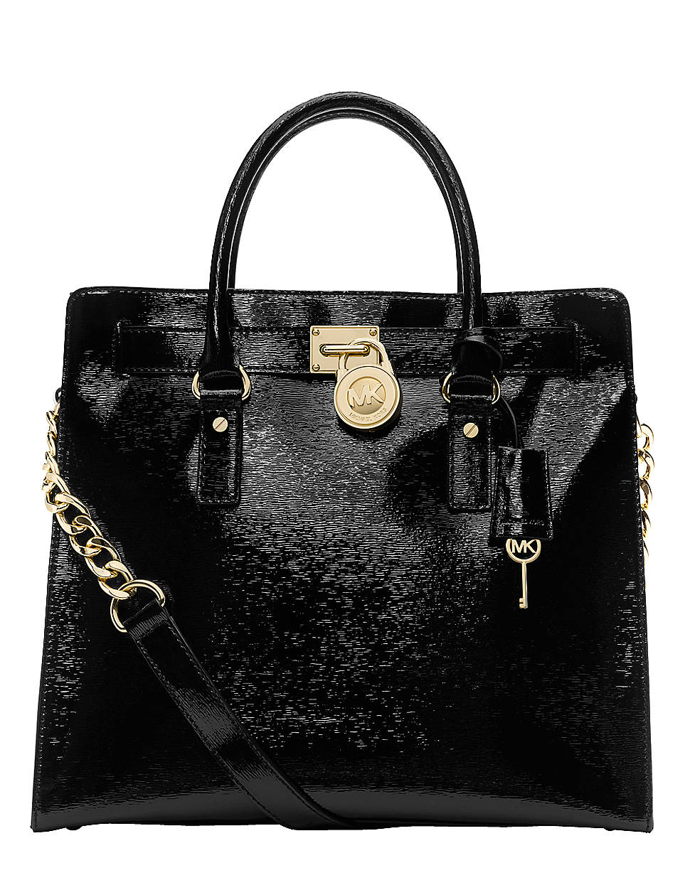 Michael Michael Kors Hamilton Patent Leather North/South Tote Bag in Black | Lyst