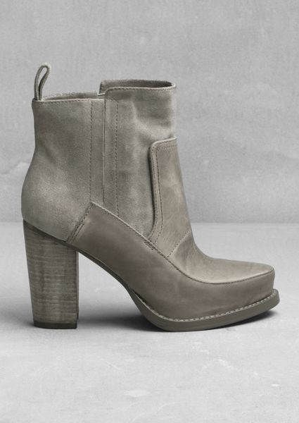 grey suede western ankle boots