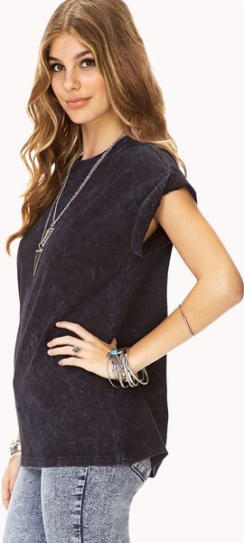 Forever 21 Grunge Mineral Wash Boxy Tee in Black - Lyst