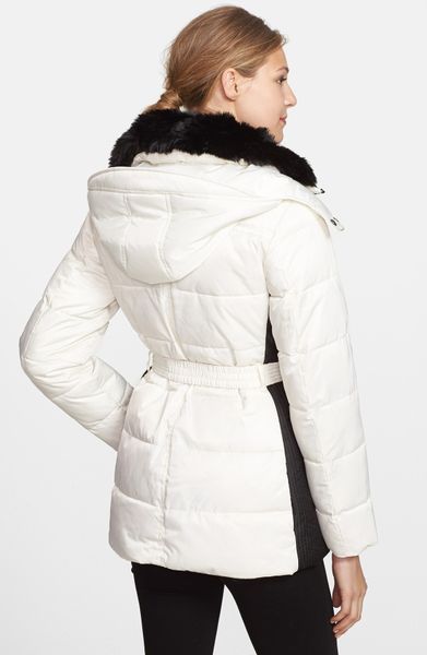 cream belted puffer jacket