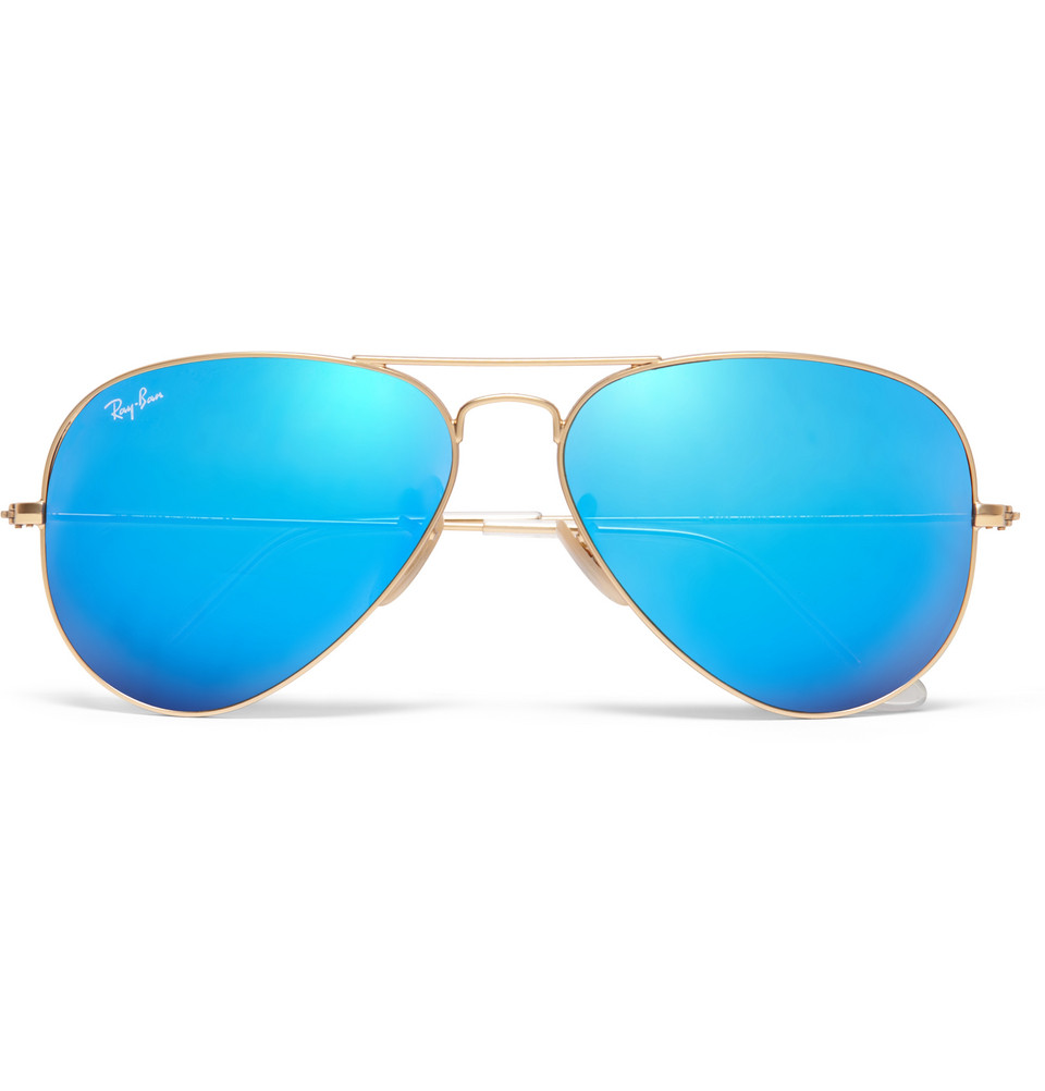 Ray Ban Polarised Mirrored Metal Aviator Sunglasses In Gold For Men Blue Lyst