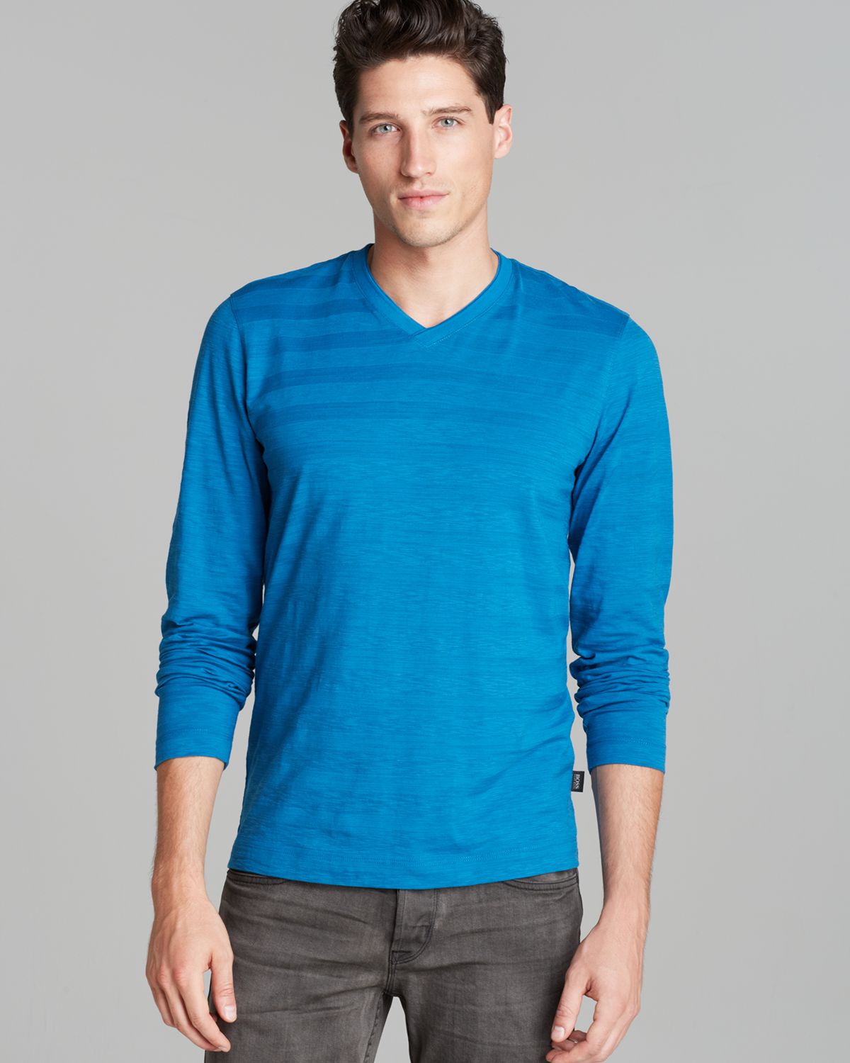Hugo Boss Boss V Neck Molino Flame Stripe Tee in Blue for Men (Bright