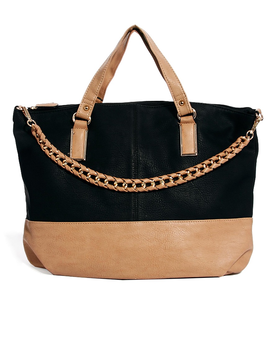 Asos Curve New Look Scotty Heavy Chain Tote Bag in Black (Blacktan) Lyst