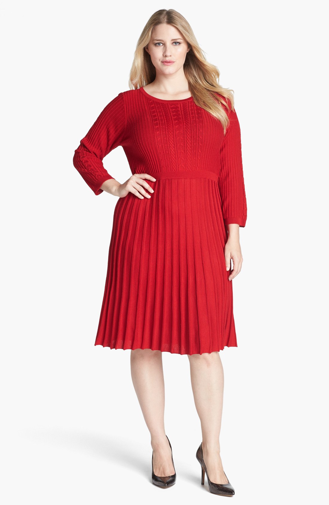 Calvin Klein Fit Flare Sweater Dress in Red | Lyst
