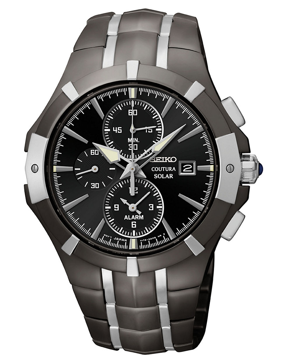 Seiko Mens Stainless Steel Solar Alarm Chronograph Watch in Black for Men | Lyst