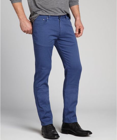 Zegna Sport Sky Blue Garment Dye Stretch Denim Slim Fit Jeans in Blue
