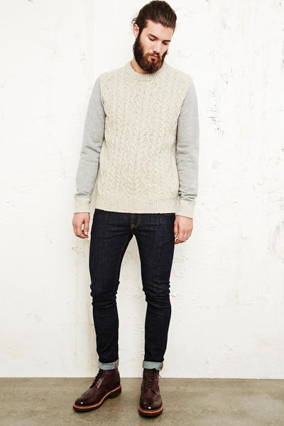 Urban Outfitters Aran Front Jersty Knitted Sweater in White for Men ...