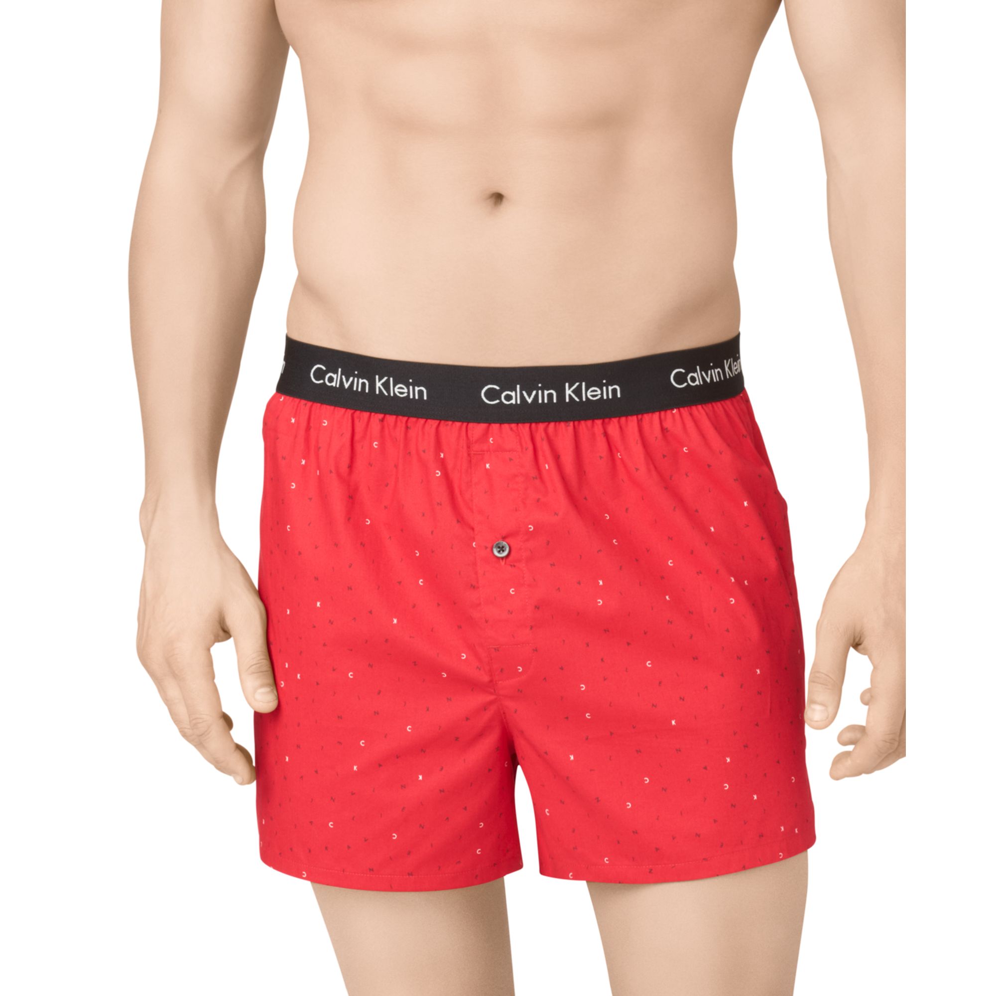 Calvin Klein Mens Slim Fit Woven Boxer In Red For Men Logo Valentine