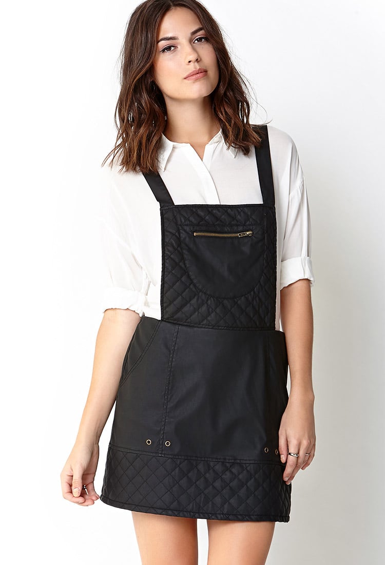 Forever 21 Chic Faux Leather Overall Dress in Black Lyst