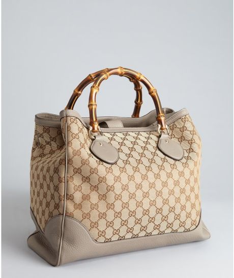 Gucci Putty Leather Trimmed Double G Canvas Diana Tote Bag in Brown (bamboo) | Lyst