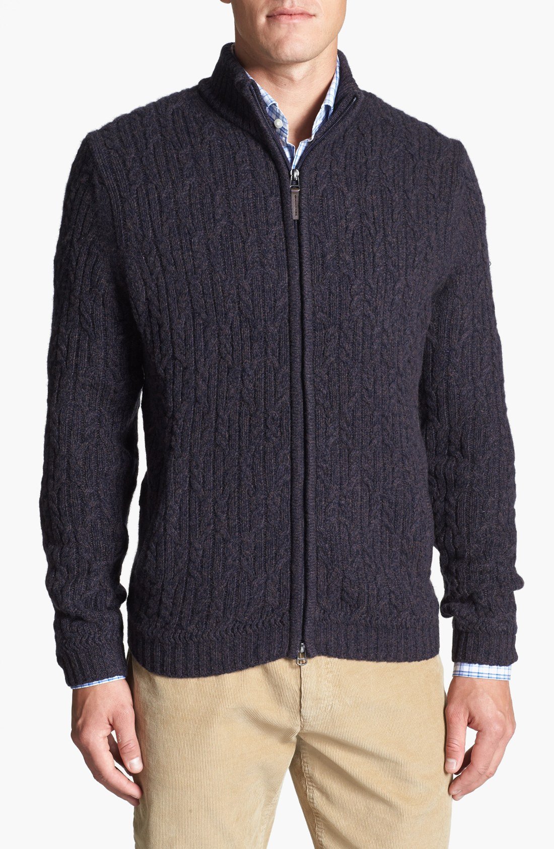 John W. Nordstrom® Full Zip Cable Knit Cashmere Sweater in Blue for Men