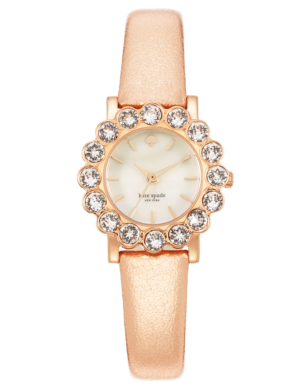 Kate Spade Ladies Crystallized Rose Goldtone Watch with Leather Strap