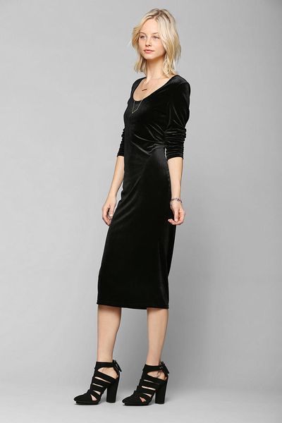 Urban Outfitters Glamorous Long Sleeve Velvet Midi Dress in Black ...