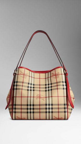 Burberry Small Haymarket Check Patent Trim Tote Bag in Red (bright ...