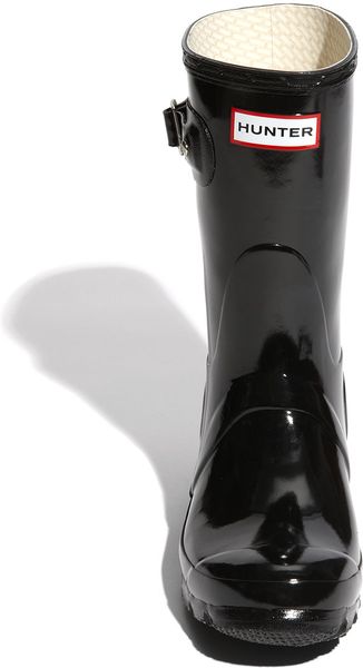 black gloss short hunter boots