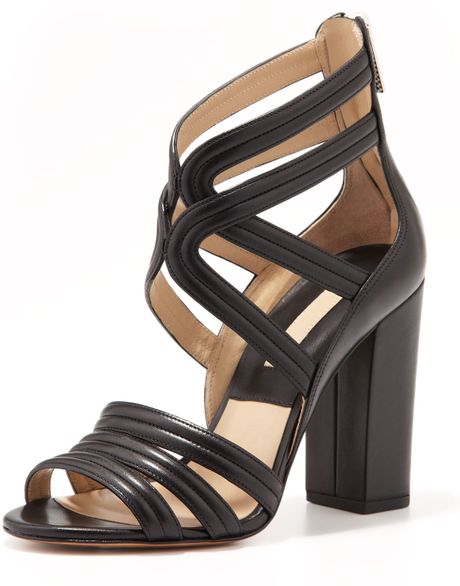 Michael Kors Preston Strappy Leather Sandal in Black | Lyst