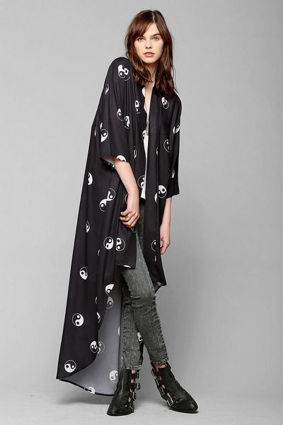 Urban Outfitters Reverse Yinyang Kimono Duster Jacket in Black (BLACK ...