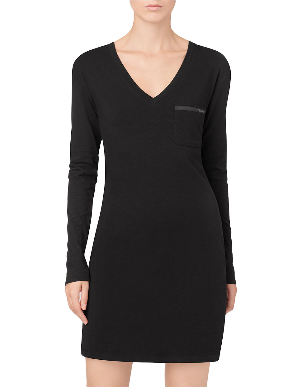 Calvin Klein Long Sleeve Nightshirt in Black Lyst