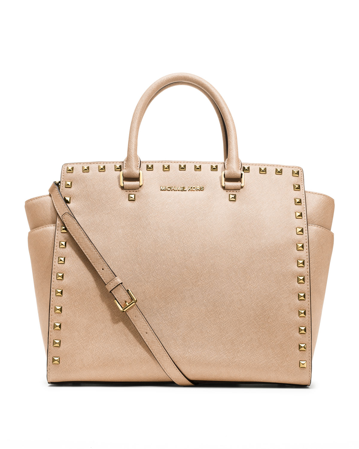 Michael Michael Kors Large Selma Studded Saffiano Tote in Beige (DARK KHAKI) | Lyst