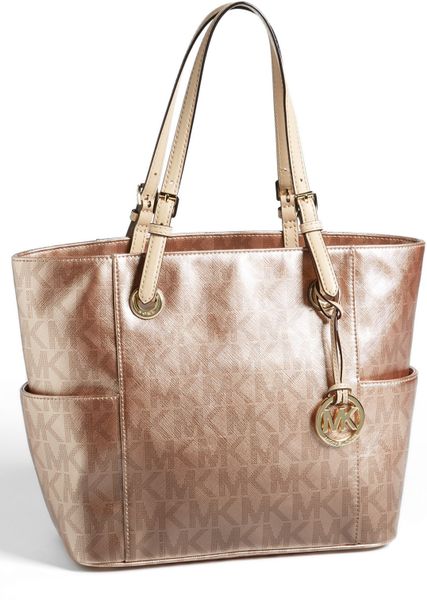 michael kors jet set tote metallic rose gold