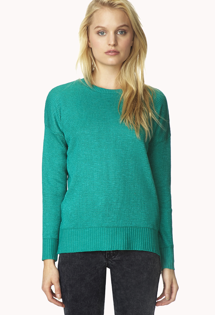 Forever 21 Favorite Waffle Knit Sweater in Blue (Jade) Lyst