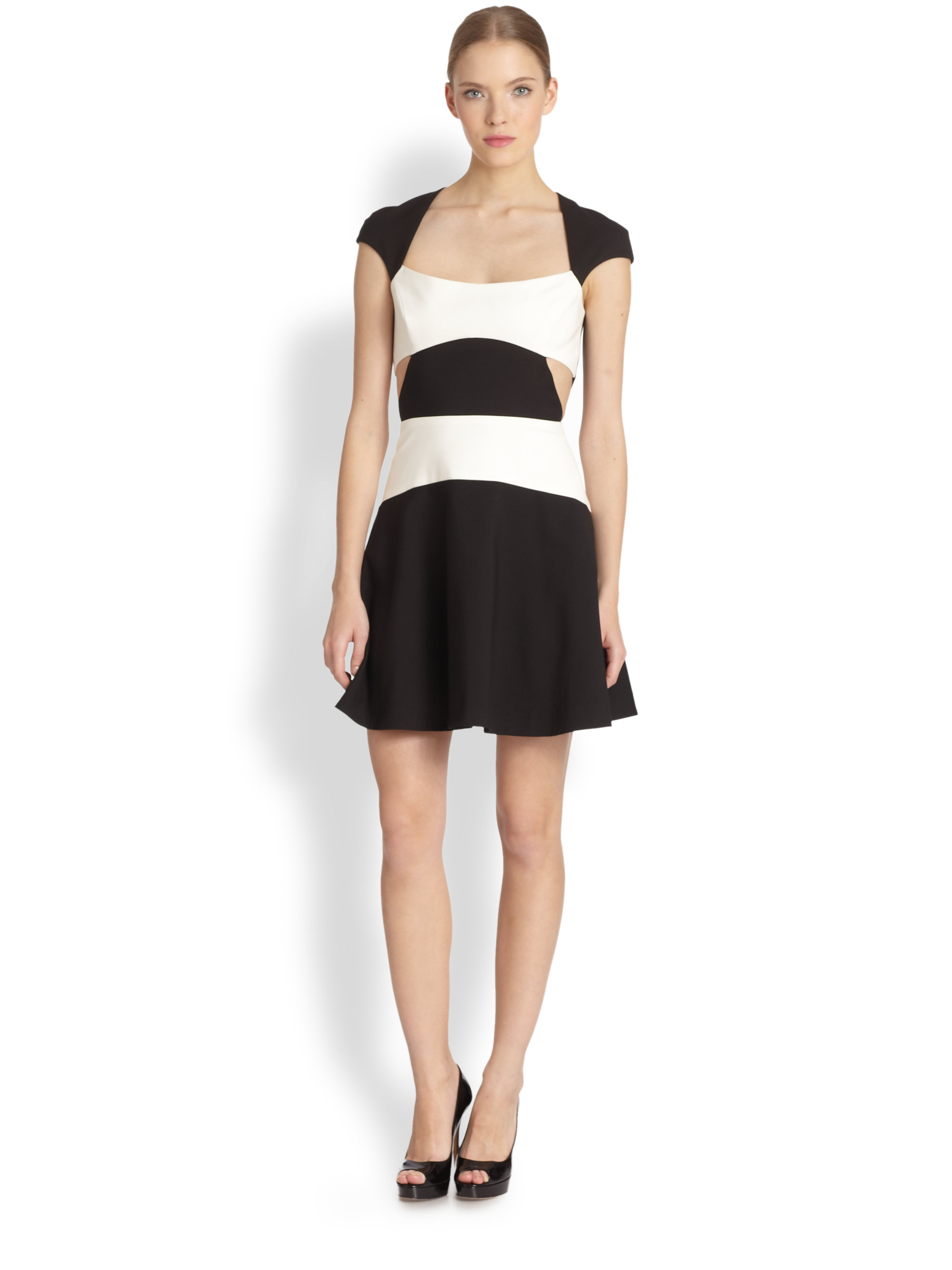 black halo colorblock cutout mini dress in white black white lyst black halo colorblock cutout mini dress in white black white lyst