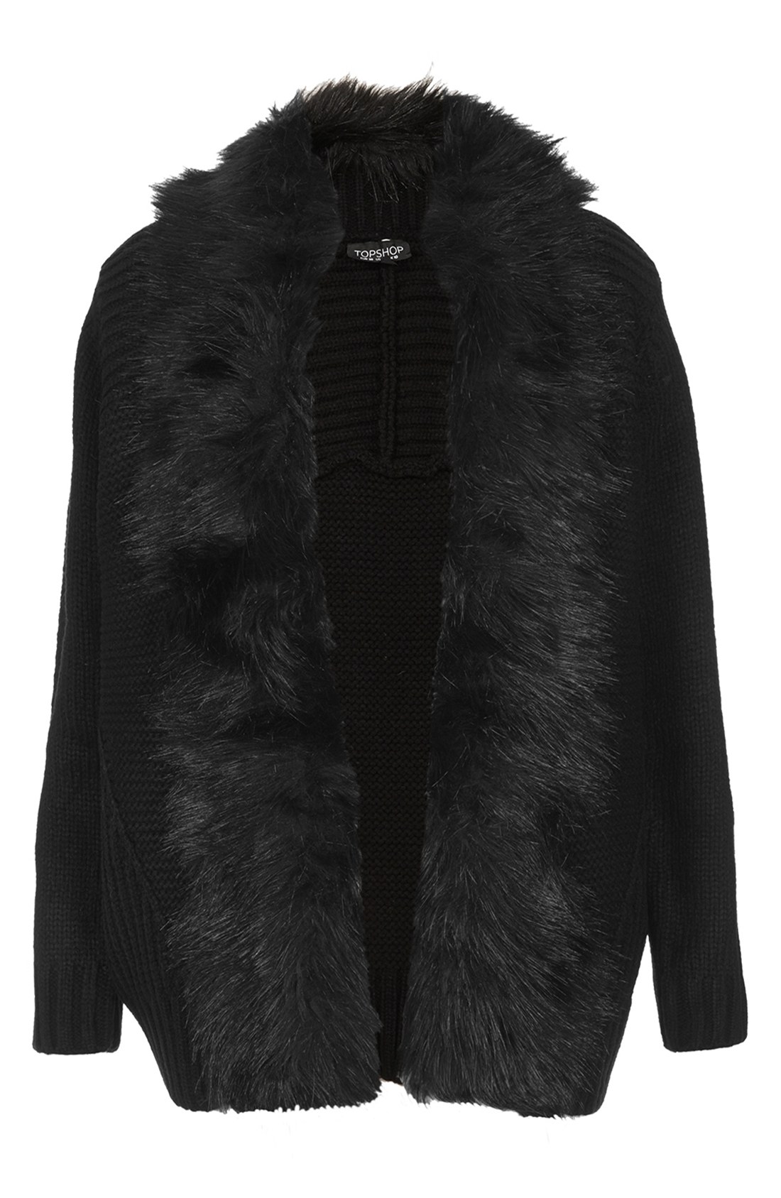 Topshop Faux Fur Trim Cardigan In Black Lyst