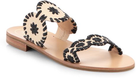 Jack Rogers Lauren Bicolor Leather Sandals in Black (BONE-BLACK) | Lyst