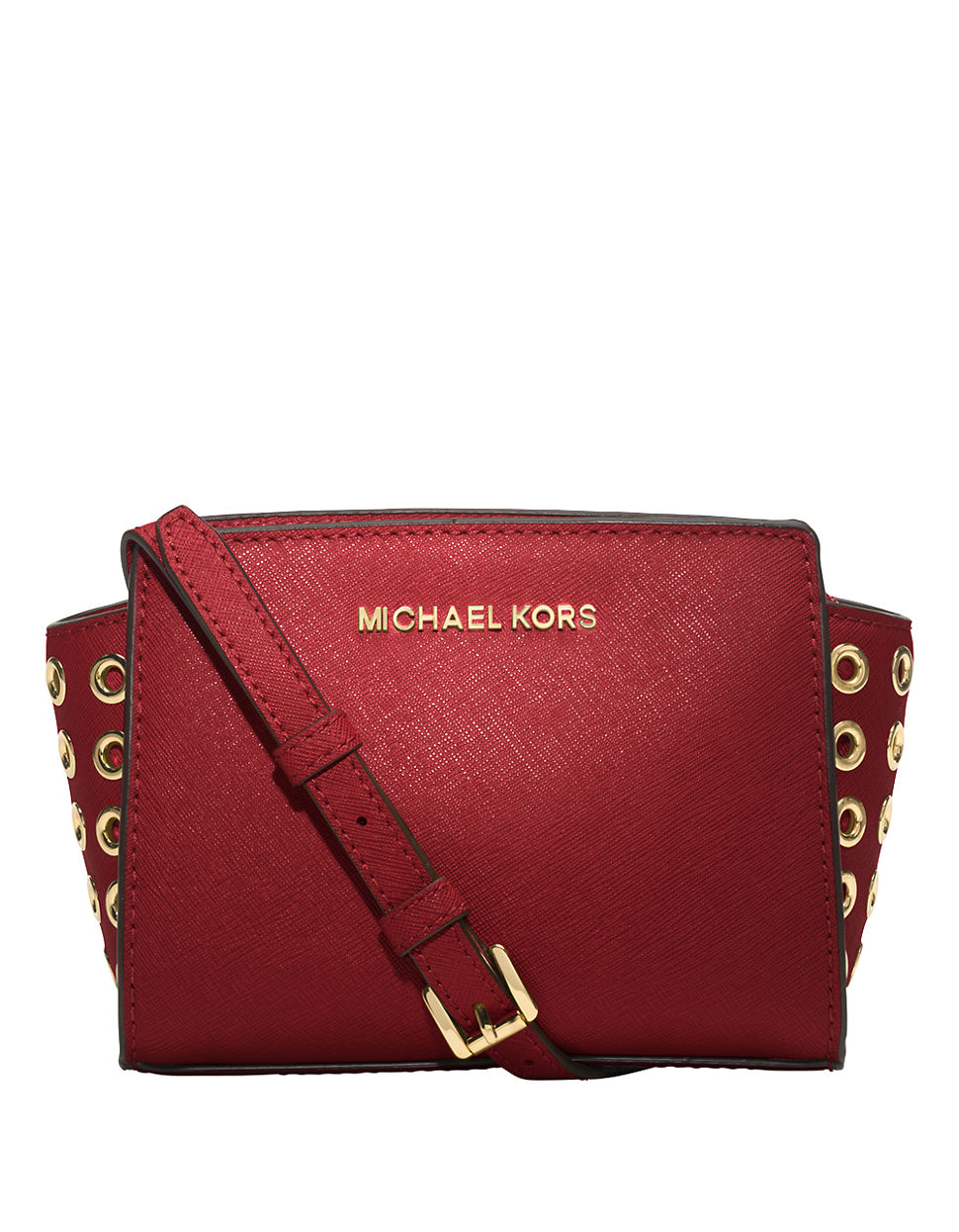 Michael Michael Kors Selma Grommet Leather Mini Messenger Bag in Red Lyst