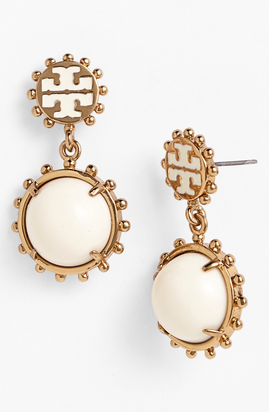 Tory Burch Winslow Logo Drop Earrings in White (Ivory/ Shiny Gold) Lyst