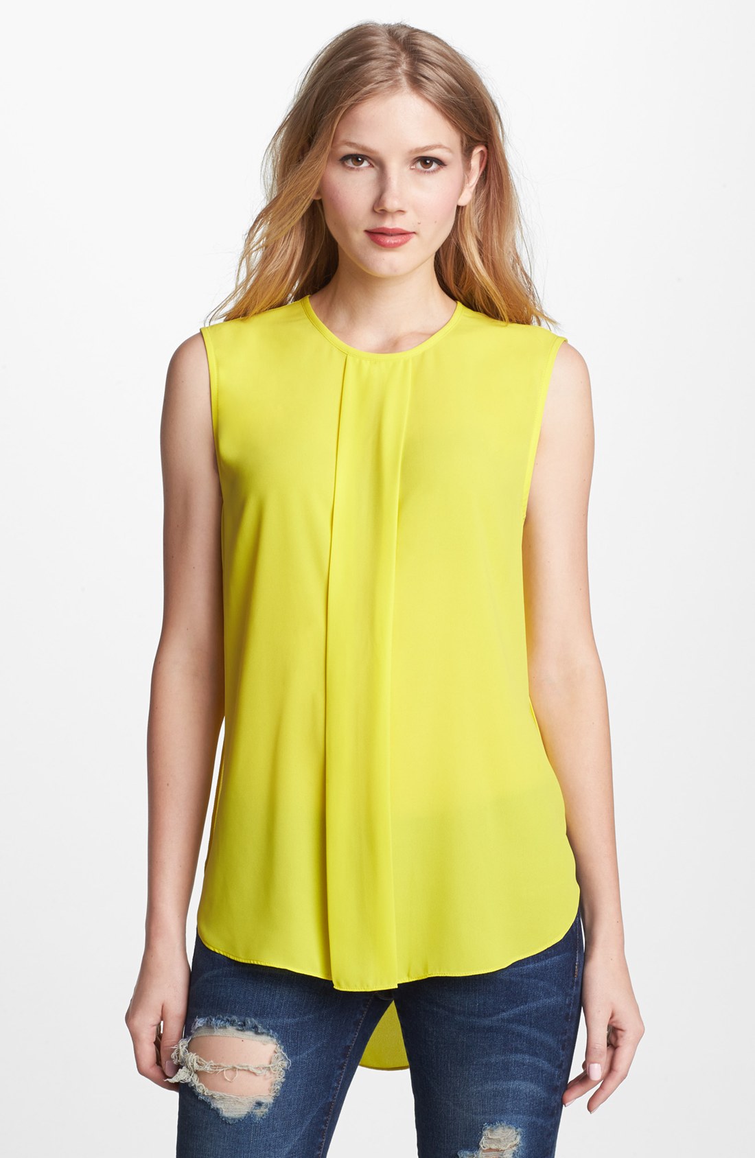 Vince Camuto Center Pleat Blouse in Yellow (Bright Yellow) Lyst