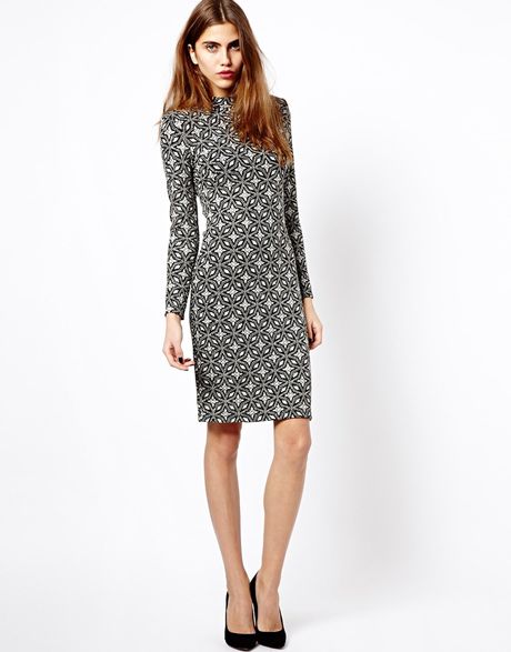 Asos River Island Long Sleeve Glitter Bodyconscious Dress in White ...