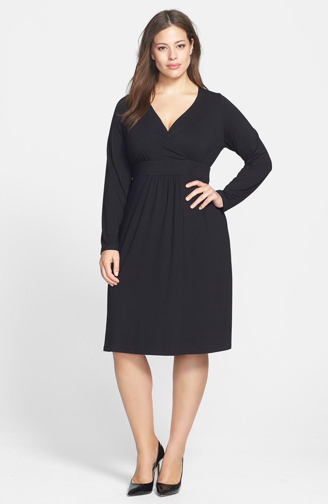Eileen Fisher Surplice Neck Aline Stretch Knit Dress in Black Lyst