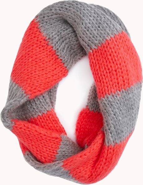 Forever 21 Cold Days Striped Infinity Scarf in Red (NEON CORALGREY ...