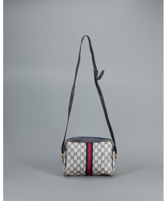 Gucci Preowned Navy GG Canvas  Striped Vintage Crossbody Bag in Blue