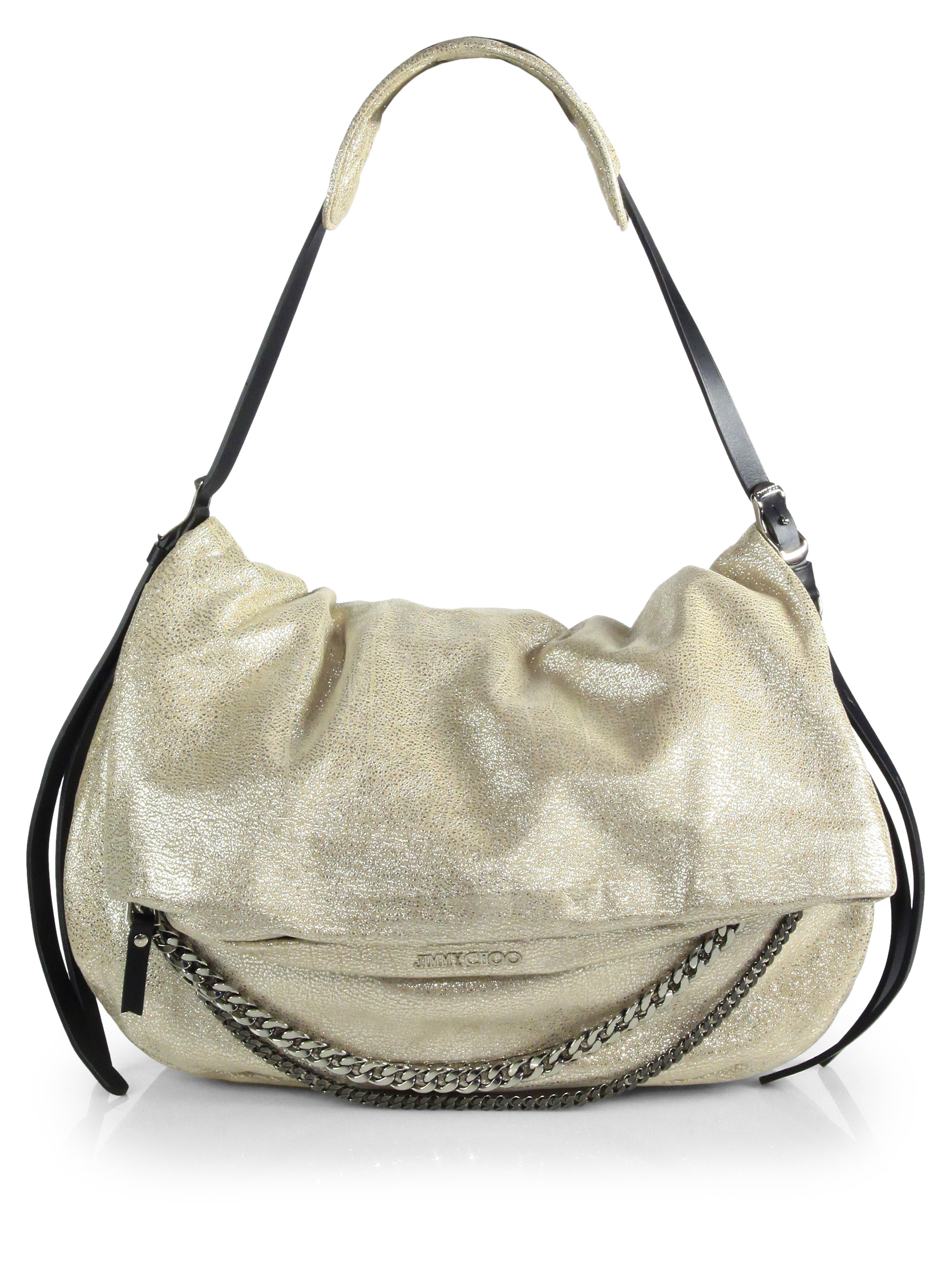 Jimmy Choo Large Biker Shimmer Metallic Shoulder Bag in Beige (FRAPPE